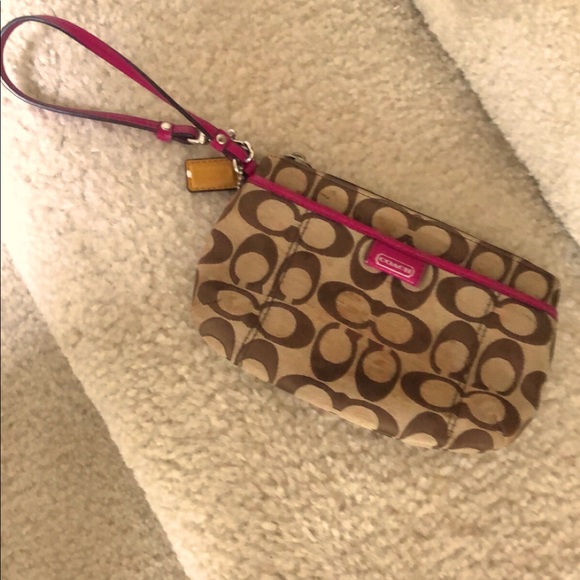 Brown and Pink Coach wristlet - Picture 1 of 2